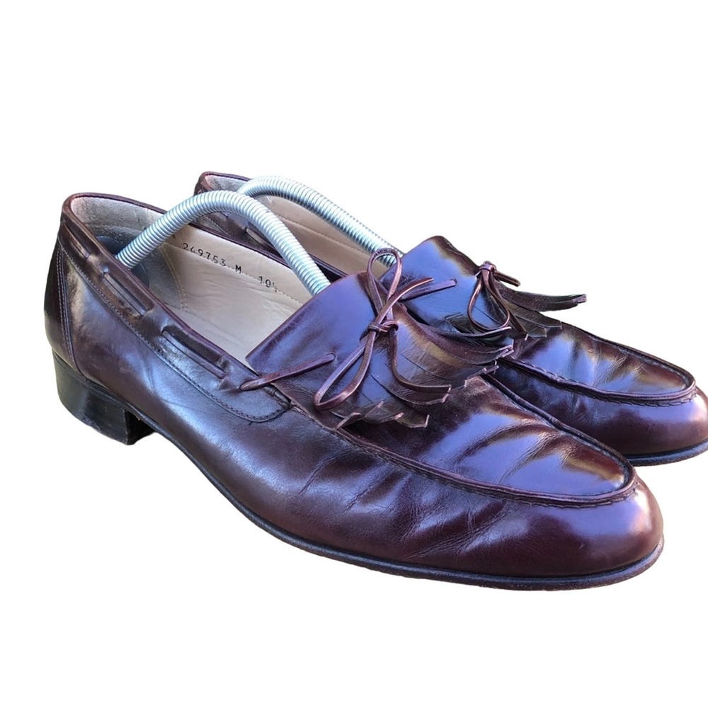 Johnston and Murphy Loafers Mens 10.5 Burgundy Slip On Tassel Dress